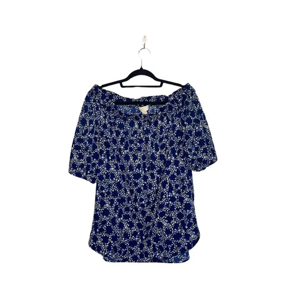 MICHAEL Michael Kors Blue Floral Print Off The Shoulder Blouse Medium Women’s - Picture 1 of 11